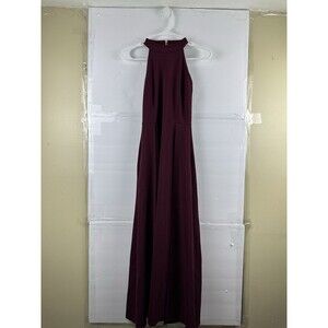 MUSHARE Women's Size S Burgundy Halter Neck Maxi Dress Side Slit Formal